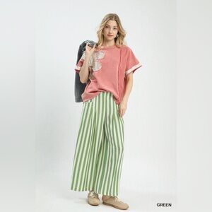 Umgee Stripe Scallop Hem Wide Leg Pants 10010041171